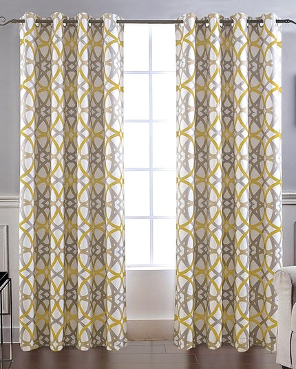 DriftAway Alexander 80% Blackout Curtains for Living Room 250GSM Pattern Match Thermal Insulated Room Darkening Geo Moroccan Mid Century Grommet Bedroom Drapes 2 Panels 52 Inch by 84 Inch Yellow Gray