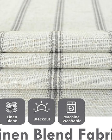 DriftAway Farmhouse Linen Blend Blackout Curtains 84 Inches Long for Bedroom Vertical Striped Printed Linen Curtains Thermal Insulated Lined Treatments for Living Room 2 Panels W52 x L84 Linen Grey