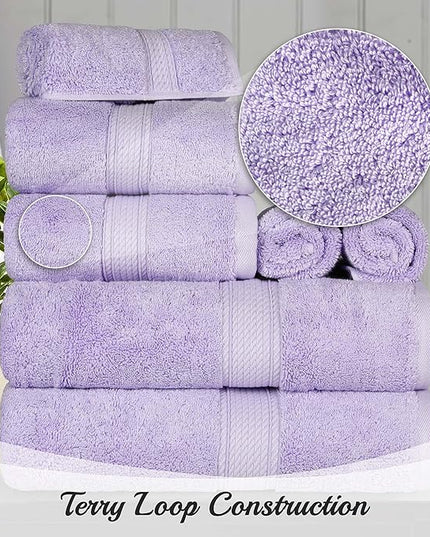 Superior Egyptian Cotton Pile 10 Piece Towel Set, Includes 2 Bath, 4 Hand, 4 Face Towels/Washcloths, Ultra Soft Luxury Towels, Thick Plush Essentials, Guest Bath, Spa, Hotel Bathroom, Purple