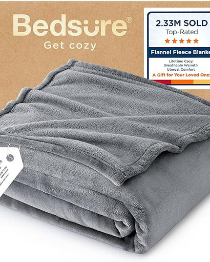 Bedsure GentleSoft Fleece Throw XL Blanket for Couch - 300GSM Soft Lightweight Plush Cozy Blankets for Travel, Grey, 50x70 inches