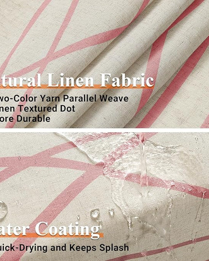 Pink Modern Farmhouse Linen Shower Curtain, Country Cottage Bathroom Decor Striped Minimal Boho Textured Linen Shower Curtain Set with Hooks, 72x72