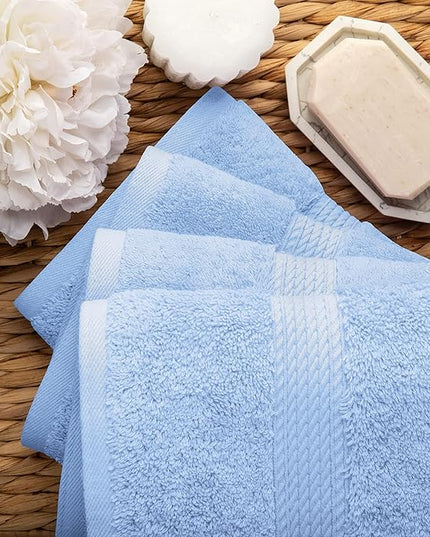 Superior Egyptian Cotton Pile Hand Towel Set of 4, Ultra Soft Luxury Towels, Thick Plush Essentials, Absorbent Heavyweight, Guest Bath, Hotel, Spa, Home Bathroom, Shower Basics, Light Blue