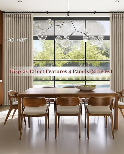 Greyish Beige Extra Long Black Out 108 Inch Curtains for Bedroom, Modern Pinch Pleated Textured Linen Light Blocking Window Drapes 2 Panels Set with Hooks Rings for Dining Room 9 FT Taupe Large Burg
