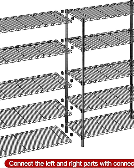 REIBII 5 Tier Wire Shelving Storage Shelves Loads 1430LBS, 58" W Metal Shelving Unit for Storage Adjustable Heavy Duty Garage Shelving Pantry Shelves Kitchen Shelving, Black, 2 Pack