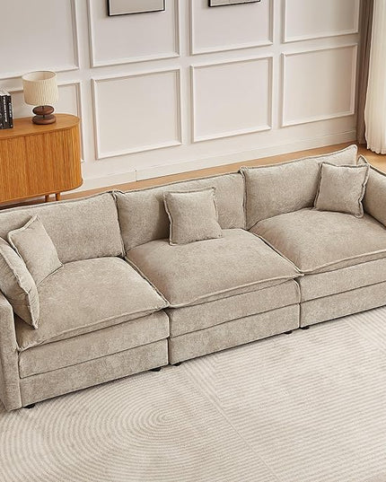 Modular Sectional Sofa, 112.2 Inch Rectangle Shaped Couch Set with Armrests, 3-Seater Comfy Cloud Couches for Living Room Apartment, Coffee