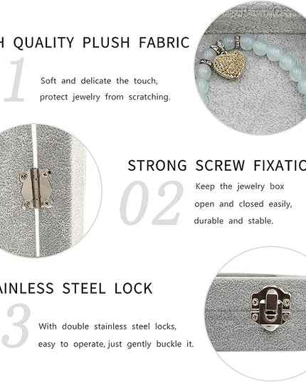 Stratalife Velvet Jewelry Organizer 24 Grid Jewelry Tray with Clear Glass Lid Display Showcase Storage Organizer Box for Earring Necklace Rings Dice Gray (24 Grids)