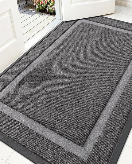 OLANLY Front Door Mat Indoor Outdoor Entrance, Waterproof All-Season, All-Weather Doormat, Sturdy Natural Rubber, Fade Resistant, Low Profile, Easy Clean Patio Porch Entryway Mat, 59x35, Dark Grey