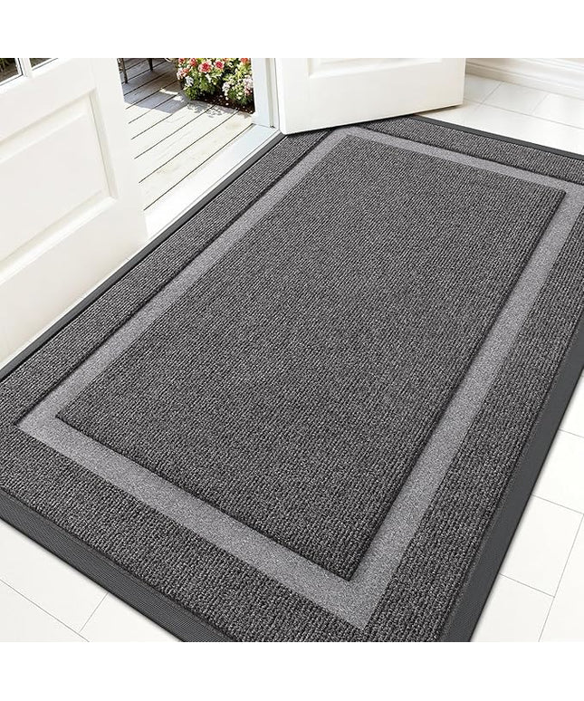 OLANLY Front Door Mat Indoor Outdoor Entrance, Waterproof All-Season, All-Weather Doormat, Sturdy Natural Rubber, Fade Resistant, Low Profile, Easy Clean Patio Porch Entryway Mat, 59x35, Dark Grey