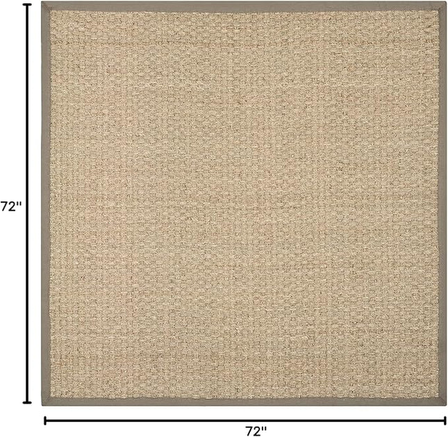 SAFAVIEH Area Rug 6' Square - Natural Fiber Collection - Natural & Grey, Seagrass, Basketweave Pattern with Border (NF114P)
