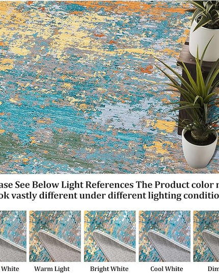 2x6 Modern Abstract Runner Rug Non Slip Soft Rug Stain Resistant Low Pile Non Shed Machine Washable for Hallway Kitchen Bathroom, Multi Color