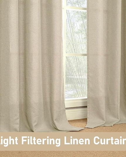 LAMIT Camel Linen Bedroom Curtains 63 inches Long, Grommet Thermal Insulated Soft Thick Curtains Burlap Light Filtering Panels for Living Room/Farmhouse, Set of 2 Panels, W52 x L63