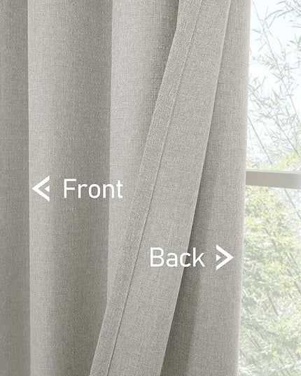 LAMIT Light Grey Linen Curtains for Bedroom, 63 inch Grommet Thick Light Reducing Curtain Light Filtering Panels Window Drapes for Living Room/Outdoor/French Door, Set of 2 Panels, W52 x L63