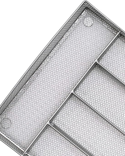 JANE EYRE Drawer Organizer, Cutlery Tray Silverware Flatware Storage Divider for Kitchen, Mesh Wire with Non-slip Foam Feet, 5 Component, Silver