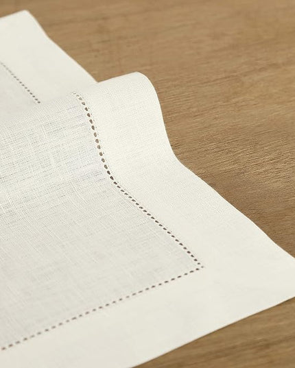 Solino Home Ivory Linen Napkins Set of 4-100% Pure Linen Hemstitch Dinner Napkins 20 x 20 Inch for Christmas, Holiday, New Year - Classic Hemstitch