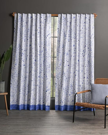 Maison d' Hermine Curtains for Living Room 100% Cotton 84 inch Length One Panel Light Filtering Curtains for Bedroom Windows with Rod and Loop Pockets Drapes (Summer Blues, 50" W x 84" L)