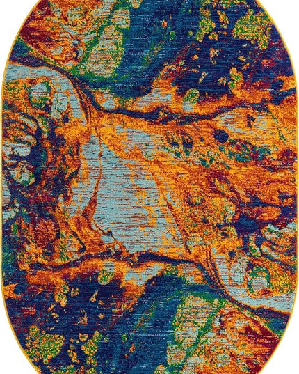 Rugs.com Calypso Collection Rug – 5' x 8' Oval Multi Medium Rug Perfect for Living Rooms, Large Dining Rooms, Open Floorplans