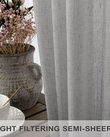 Grey Curtains 38 Inch Width for Kitchen Windows 2 Panels Back Tab Rod Pocket Linen Sheer Cafe Tier Light Filtering Short Curtains for Bedroom Laundry Room Closet Door Decor Wide 38x45 Long Light Gray