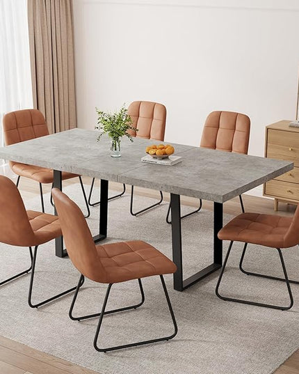 ZckyCine 51''-67'' Modern Extendable Dining Table Set, Rectangular Wood Table with 6 PU Leather Chairs, Space-Saving Design, Adjustable Length, Comfortable Seating for 6 People, Ideal for Dining Room