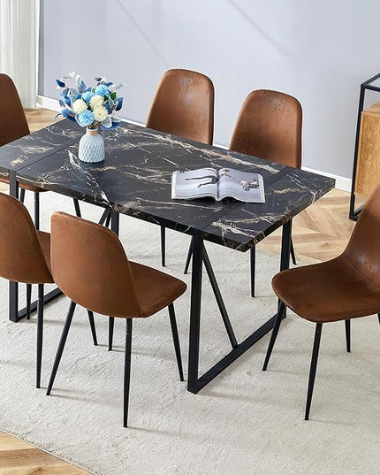 Dinner Table Set for 6,7 Piece Dining Table Set for 6,Modern 55'' Rectangle Dining Table and 6 Dining Chairs,Kitchen Table and Chairs for 6,Ideal for Kitchen Dining Room