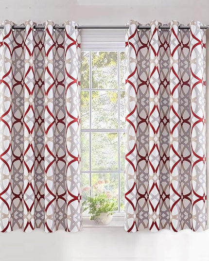 DriftAway Alexander 80% Blackout Curtains for Living Room 250GSM Pattern Match Thermal Insulated Room Darkening Geo Moroccan Mid Century Grommet Bedroom Drapes 2 Panels 52 Inch by 54 Inch Red Gray