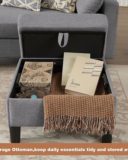 101" Sectional Sofa 4 Seat U Shaped Couch with Storage Ottoman for Living Room, Reception Room ect, Combination Sectional Couch with Movable Ottoman Sets, LightGrey