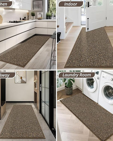 BEQHAUSE Dirt Trapper Door Mat 20" x 48", Non-Slip Washable Doormats Entrance Mat, Dirt Resistant and Absorbent Welcome Mat, Low Profile Floor Mats for Front Back Door and Entryway, Brown