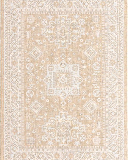 Rugs.com Outdoor Aztec Collection Rug – 7' x 10' Natural Flatweave Rug Perfect for Living Rooms, Large Dining Rooms, Open Floorplans