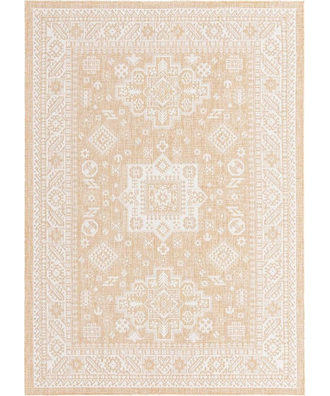 Rugs.com Outdoor Aztec Collection Rug – 7' x 10' Natural Flatweave Rug Perfect for Living Rooms, Large Dining Rooms, Open Floorplans