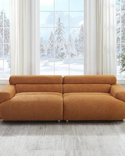 VANOMi 89" Boucle Cloud Loveseat Sofa Couch, Comfy Upholstered Deep Seat Boucle Sofa, Mid Century Modern Couch for Living Room Bedroom Apartment (Curry)