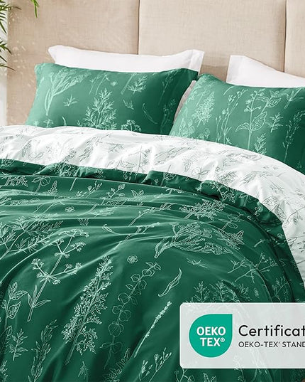 Love's cabin Emerald Comforter Set Queen - Queen Size Comforter Set, 3 Pieces Cute Floral Bedding Sets for All Seasons,1 Soft Reversible Botanical Flowers Comforter and 2 Pillow Shams