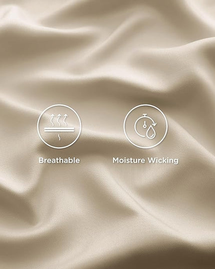Bedsure King Size Sheet Set, Cooling Sheets King, Rayon Derived from Bamboo, Deep Pocket Up to 16", Breathable & Soft Bed Sheets, Hotel Luxury Silky Bedding Sheets & Pillowcases, Beige