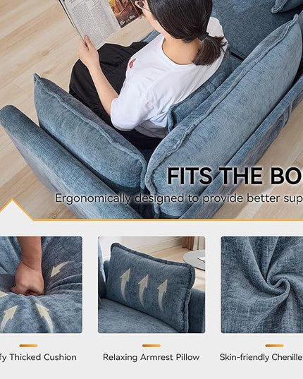 111'' Sectional Cloud Deep Seat Couch, Modern Comfy Chenille Modular Sectional Sofa for Living Room Set, Upholstered Modular 3-Seats Sofa Couch, Blue