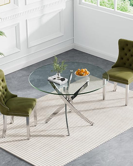 HomVent Round Glass Dining Table Set for 2, Modern Tempered Glass Kitchen Table Set and Chairs, Round Glass Dining Room Table Set for Kitchen