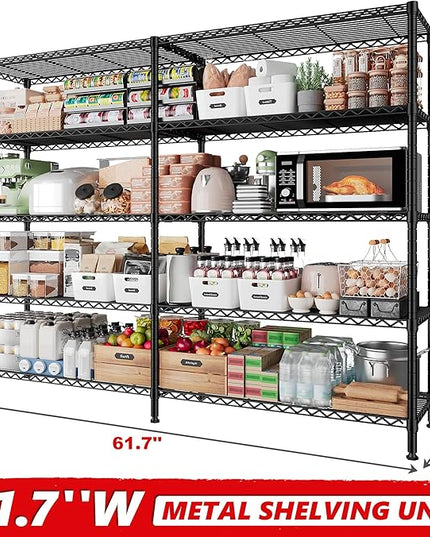REIBII 5-Tier Heavy Duty Metal Wire Shelves, Industrial Style, 61.7"W x 72.4"H x 15.8"D, 1500 LBS Capacity, Adjustable, Rust Resistant, 2 Pack