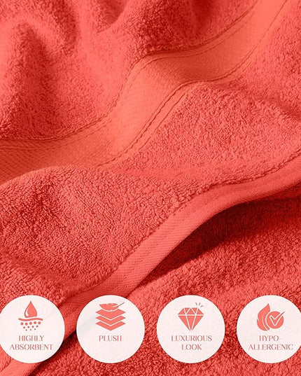 Superior Egyptian Cotton Pile 6 Piece Towel Set, Includes 2 Bath, 2 Hand, 2 Face Towels/Washcloths, Ultra Soft Luxury Towels, Thick Plush Essentials, Guest Bath, Spa, Hotel Bathroom, Coral