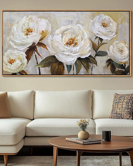 Flower Canvas Wall Art Textured Floral Picture Wall Decor White Large Elegant Painting for Living Room Modern Artwork for Home Decor Pictures for Bedroom Wall Decor 24×48IN