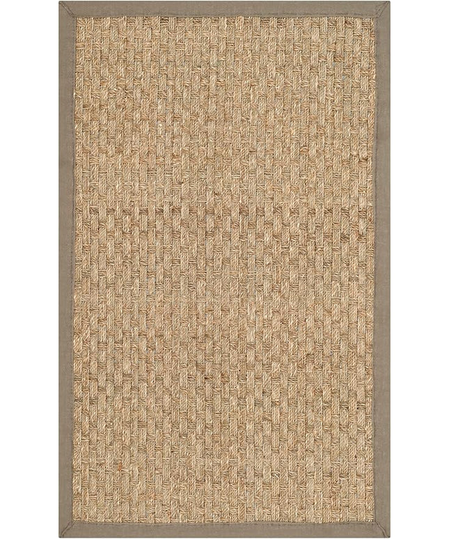 SAFAVIEH Natural Fiber Collection Area Rug - 2'6" x 4', Natural & Grey, Seagrass, Basketweave Pattern with Border (NF114P)