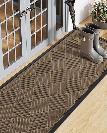 Smiry Front Door Mat Outside Entrance, Heavy Duty Outdoor Indoor Natural Rubber Doormat, Non Slip, Trap Dirt and Moisture, Easy Clean, Low Profile Patio Porch Entryway Mat, 47x17, Brown