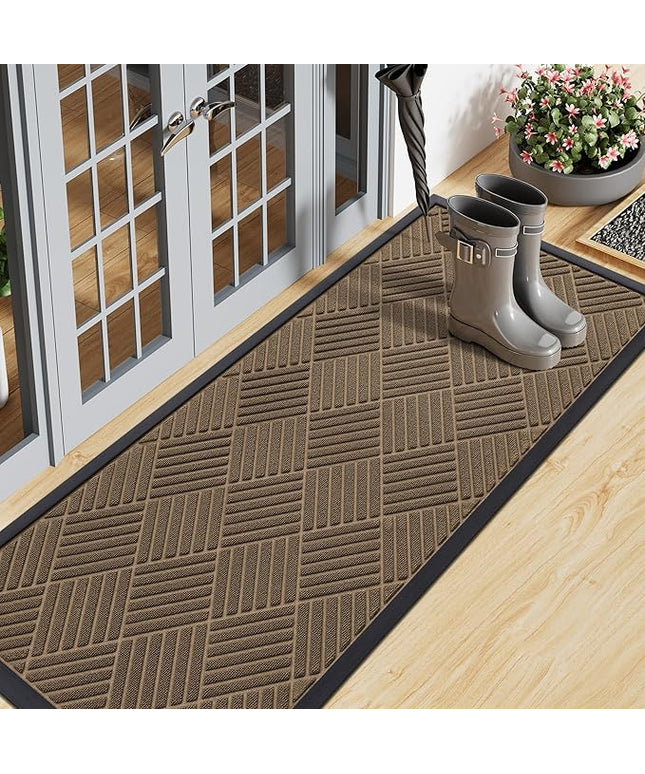Smiry Front Door Mat Outside Entrance, Heavy Duty Outdoor Indoor Natural Rubber Doormat, Non Slip, Trap Dirt and Moisture, Easy Clean, Low Profile Patio Porch Entryway Mat, 47x17, Brown