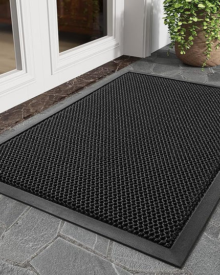 tchdio Front Door Mat Outside Entrance, Dirt Trapper Doormat-Entrance Welcome Matt Durable, Heavy Duty Entry Mat Non Slip Rubber Mats for Outside Stain Resist Door Mats for Entryway, 24"x36" Black