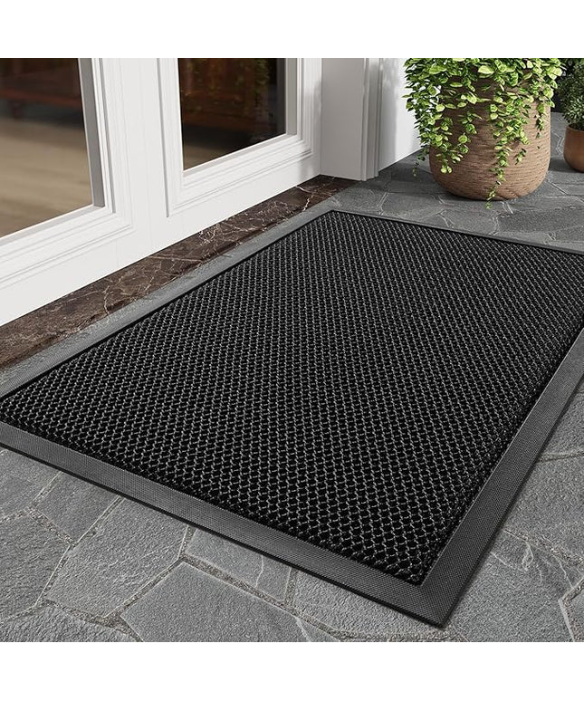 tchdio Front Door Mat Outside Entrance, Dirt Trapper Doormat-Entrance Welcome Matt Durable, Heavy Duty Entry Mat Non Slip Rubber Mats for Outside Stain Resist Door Mats for Entryway, 24"x47" Black