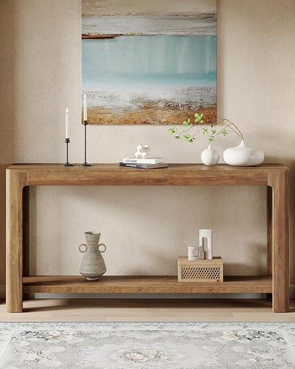 Tribesigns 63 Inch Entryway Console Table, 2-Tier Farmhouse Narrow Sofa Table Behind Couch, Accent Entrance Console Furniture for Entryway, Foyer, Hallway, Rustic Brown