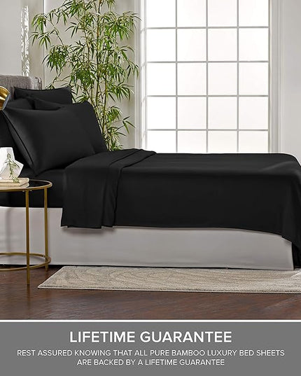 Pure Bamboo California King Sheets, Genuine 100% Organic Viscose Derived from Bamboo Bed Sheet Set, Soft & Cooling, Double Stitching, 2 Year Quality Promise (California King, Black)