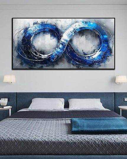 Ouzzlie Blue Picture Wall Decor for Living Room Office Abstract Canvas Wall Art Large Circle Modern Artwork Grey and White Art 29" x 59"