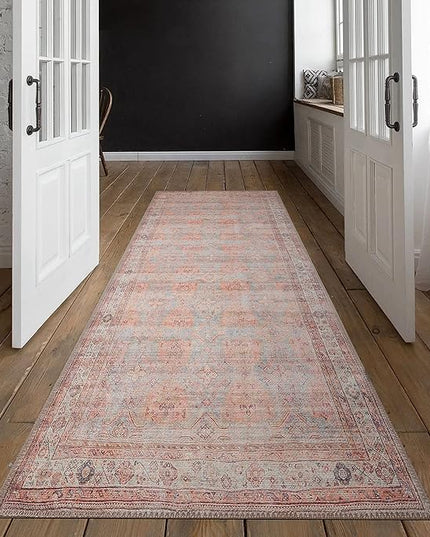 GLN Rugs Traditional Collection - Machine Washable Area Rug, Traditional Washable, Non Slip, Low Pile Chenille Rug, Living Room, Bedroom, Kitchen Rug (2'6"x10' Multicolor)