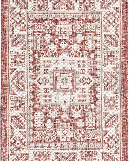 Rugs.com Outdoor Aztec Collection Rug – 2' x 3' Rust Red Flatweave Rug Perfect for Living Rooms, Large Dining Rooms, Open Floorplans