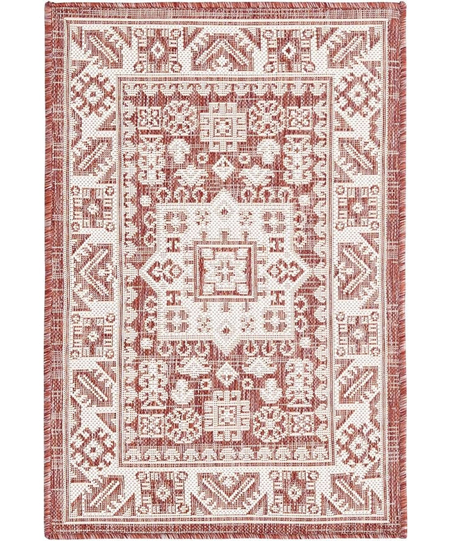 Rugs.com Outdoor Aztec Collection Rug – 2' x 3' Rust Red Flatweave Rug Perfect for Living Rooms, Large Dining Rooms, Open Floorplans