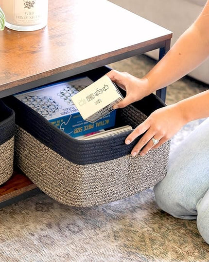 NaturalCozy Storage Baskets 16.8”x13”x7.6” Cotton Rope Woven Baskets for Organizing 3-Pack | Toy Storage Bins | Basket for Shelves, Laundry, Blanket, Clothes, Closet, Kitchen, Bathroom, Gifts