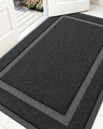 OLANLY Front Door Mat Indoor Outdoor Entrance, Waterproof All-Season, All-Weather Doormat, Sturdy Natural Rubber, Fade Resistant, Low Profile, Easy Clean Patio Porch Entryway Mat, 59x35, Black
