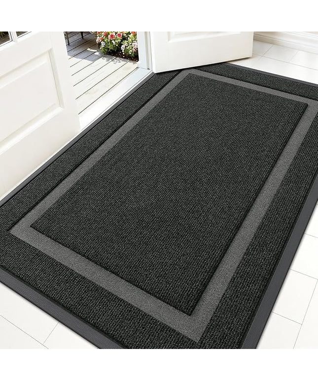 OLANLY Front Door Mat Indoor Outdoor Entrance, Waterproof All-Season, All-Weather Doormat, Sturdy Natural Rubber, Fade Resistant, Low Profile, Easy Clean Patio Porch Entryway Mat, 59x35, Black